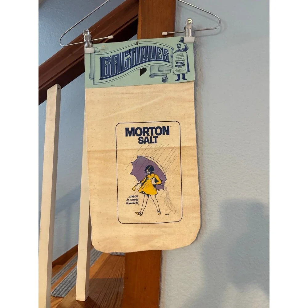 Vintage Morton Salt Umbrella Girl Muslin Bagtiques Bag 1981 NOS Advertising